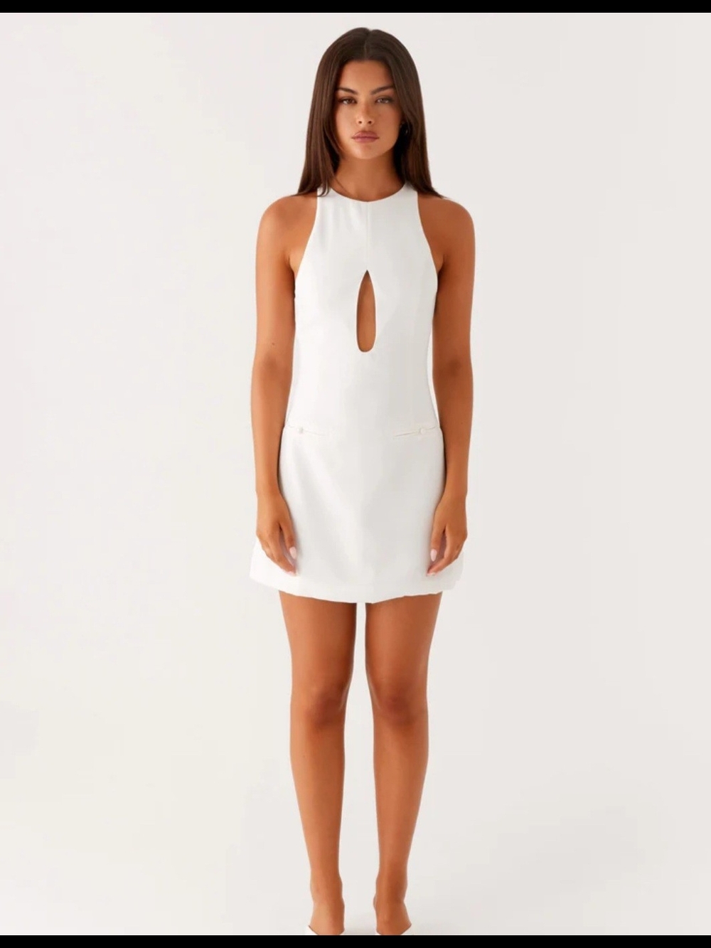 Peppermayo White Sleeveless Mini Dress with Front Keyhole